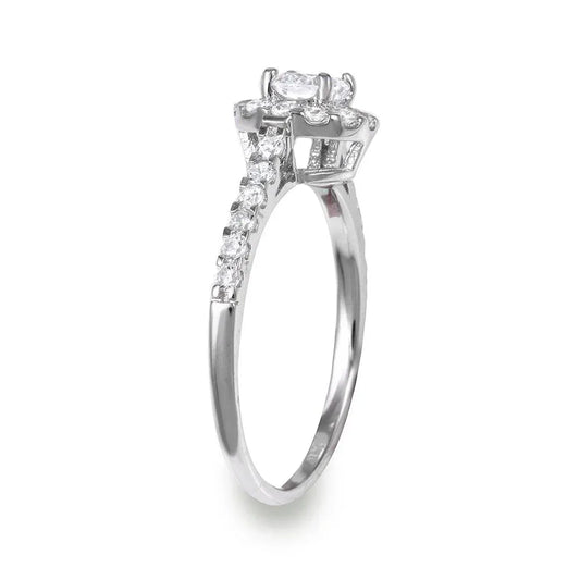 925 Sterling Silver Rhodium Plated Halo CZ Ring