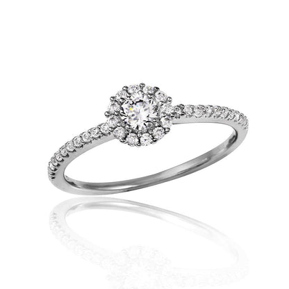 925 Sterling Silver Rhodium Plated Moissanite or CZ Small Size Halo Ring