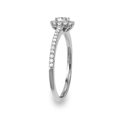 925 Sterling Silver Rhodium Plated Moissanite or CZ Small Size Halo Ring
