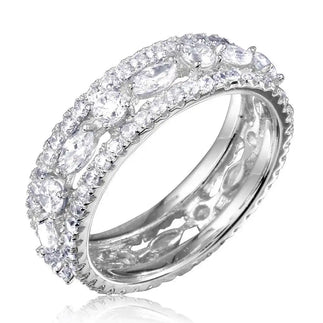 925 Sterling Silver Rhodium Plated Band Encrusted with CZ Stones