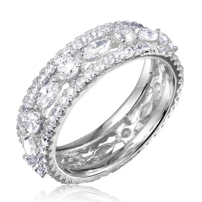 925 Sterling Silver Rhodium Plated Band Encrusted with CZ Stones