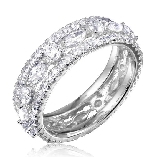 925 Sterling Silver Rhodium Plated Band Encrusted with CZ Stones