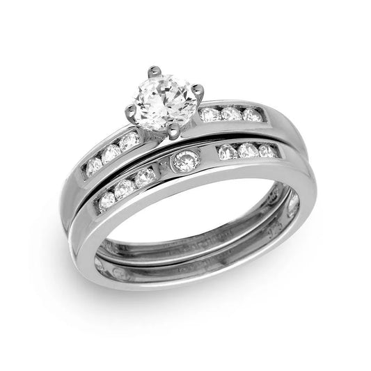 925 Sterling Silver Rhodium Plated Round Pave Center Set Bridal Ring