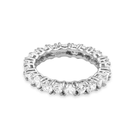 925 Sterling Silver Rhodium Plated Eternity Ring with Heart Shaped CZ