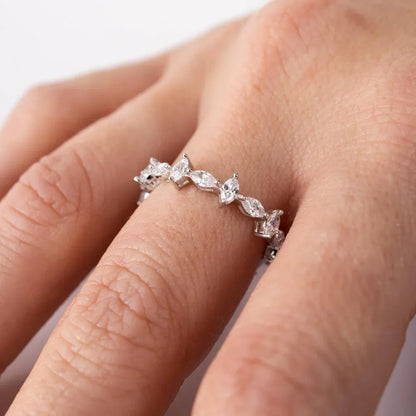925 Sterling Silver Rhodium Plated Eternity Ring with Marquise CZ