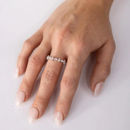 925 Sterling Silver Rhodium Plated Eternity Ring with Marquise CZ