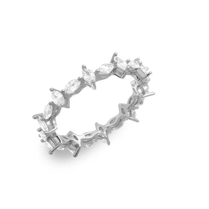 925 Sterling Silver Rhodium Plated Eternity Ring with Marquise CZ