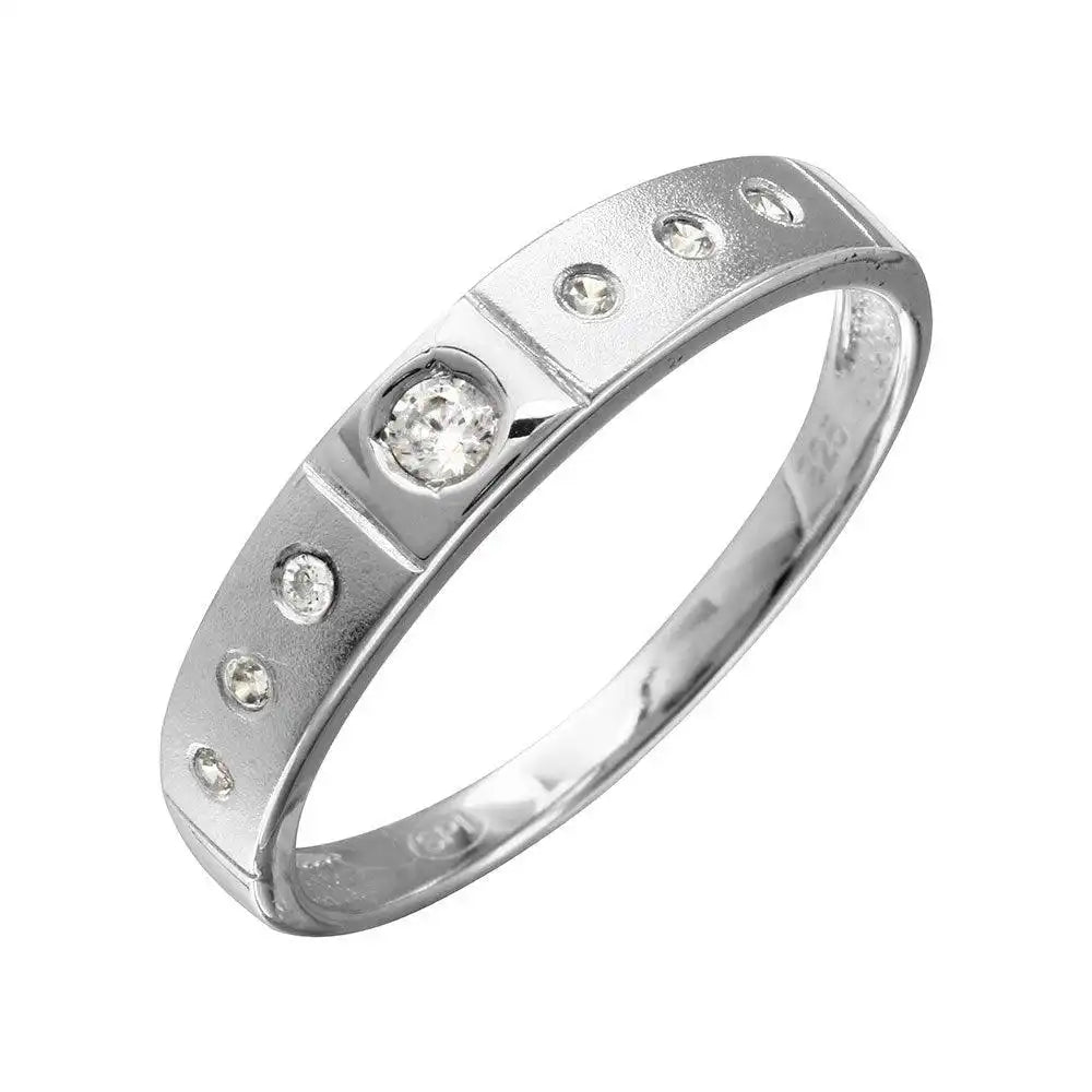 925 Sterling Silver Half Matte Finish Rhodium Plated CZ Triol Ring