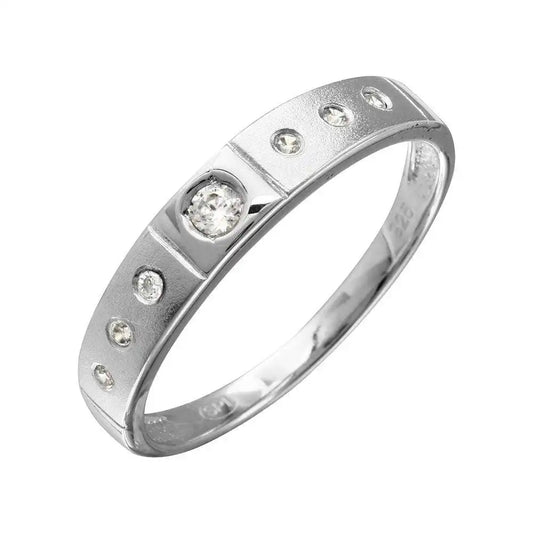 925 Sterling Silver Half Matte Finish Rhodium Plated CZ Triol Ring
