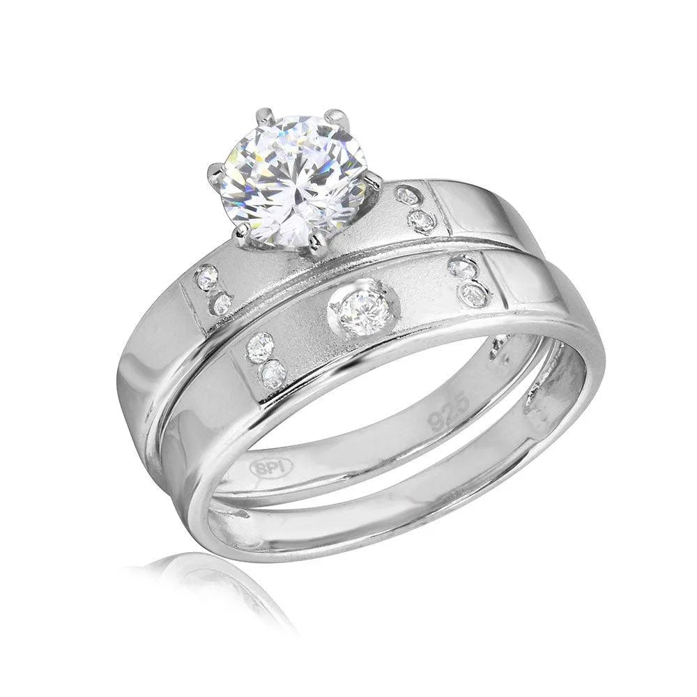 925 Sterling Silver Rhodium Plated Matte Finish 5 CZ Wedding Ring