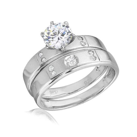 925 Sterling Silver Rhodium Plated Matte Finish 5 CZ Wedding Ring