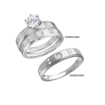 925 Sterling Silver Rhodium Plated Matte Finish 5 CZ Wedding Ring