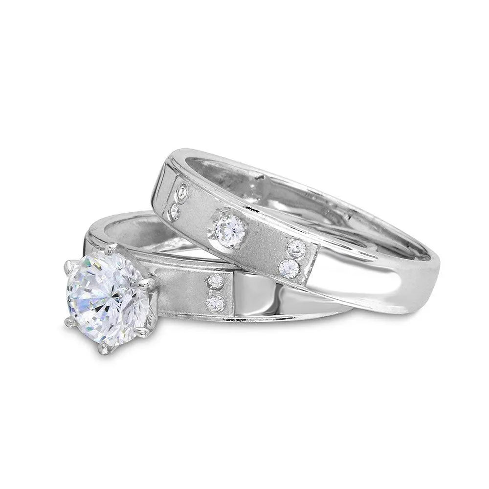925 Sterling Silver Rhodium Plated Matte Finish 5 CZ Wedding Ring