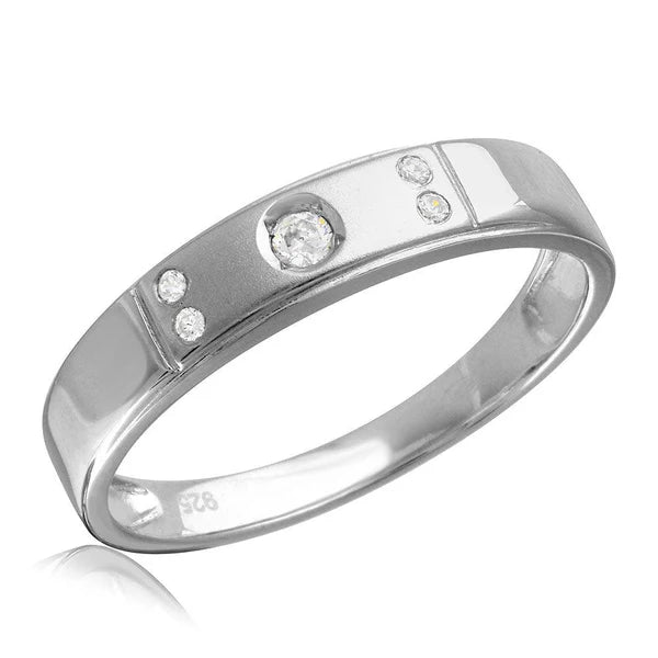 925 Sterling Silver Rhodium Plated Matte Finish 5 CZ Wedding Ring