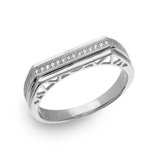 925 Sterling Silver Men's Rhodium Plated Micro Pave Designed Shank Ring