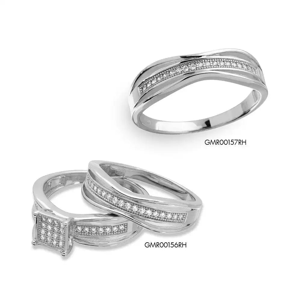 925 Sterling Silver Rhodium Plated Curvy Shank Trio Ring