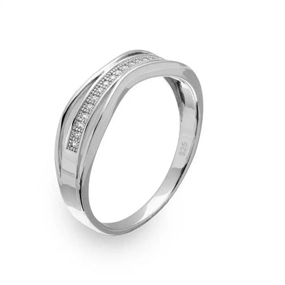 925 Sterling Silver Rhodium Plated Curvy Shank Trio Ring