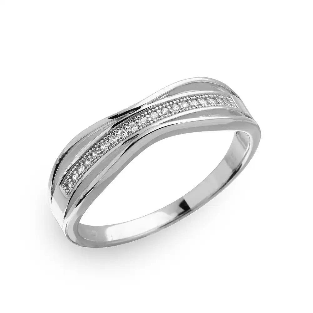 925 Sterling Silver Rhodium Plated Curvy Shank Trio Ring