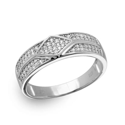 925 Sterling Silver Rhodium Plated Diamond Accented Band with CZ