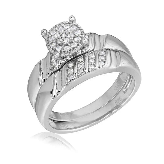 925 Sterling Silver Rhodium Plated Sideway Stone Design Custer CZ Center Wedding Ring