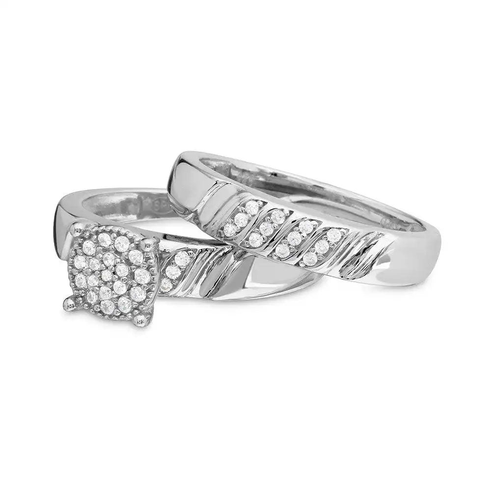 925 Sterling Silver Rhodium Plated Sideway Stone Design Custer CZ Center Wedding Ring