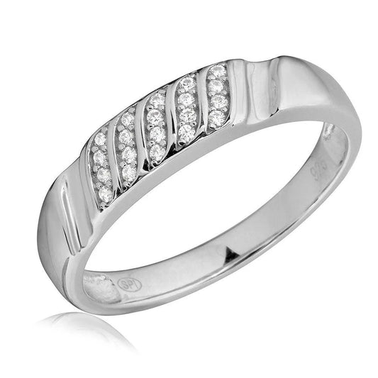925 Sterling Silver Rhodium Plated Men's Sideways Stone Design Wedding Ring