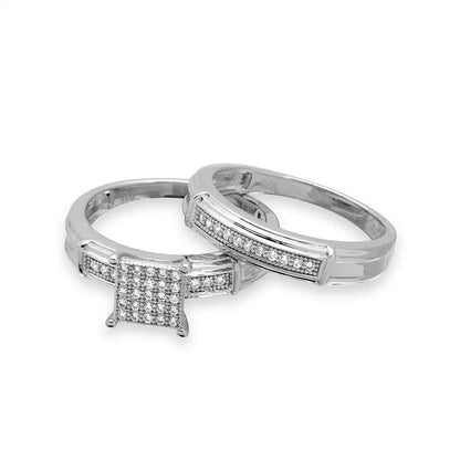 925 Sterling Silver Rhodium Plated CZ Pave Square Center Ring