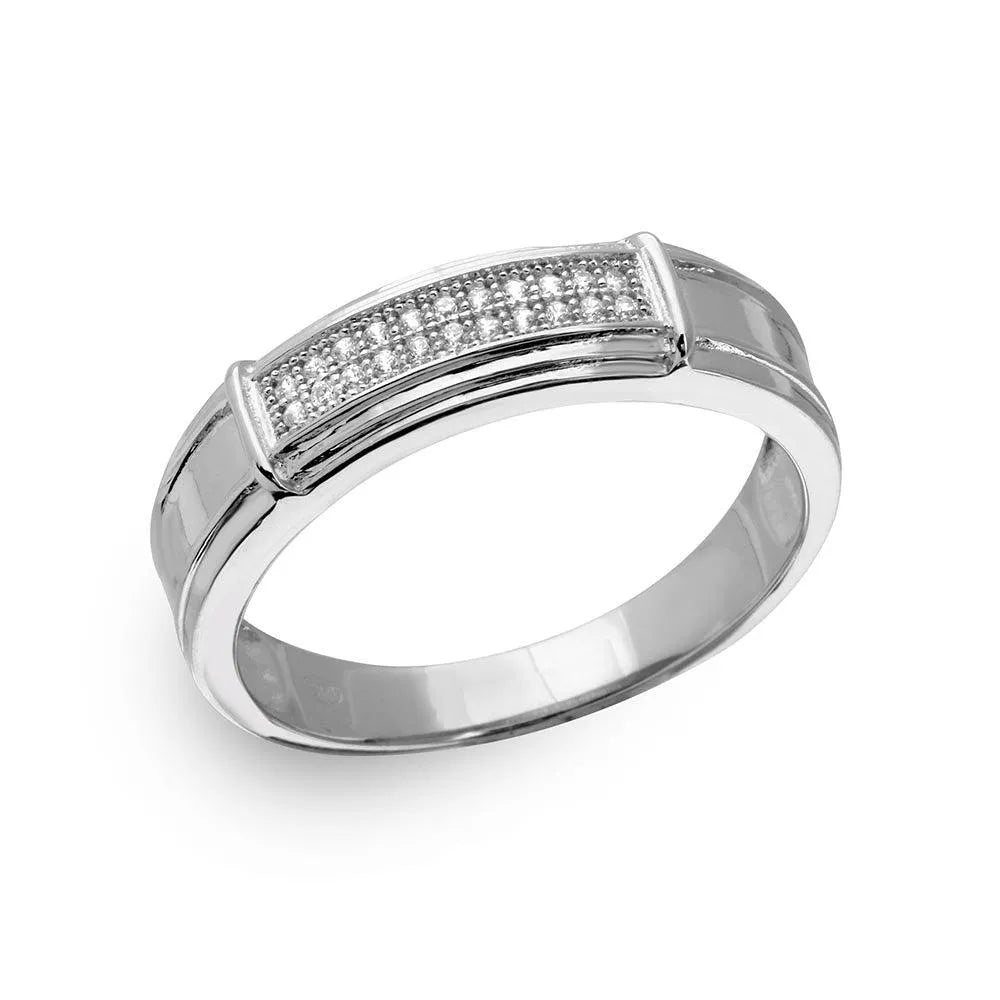 925 Sterling Silver Rhodium Plated Double Bar CZ Ring