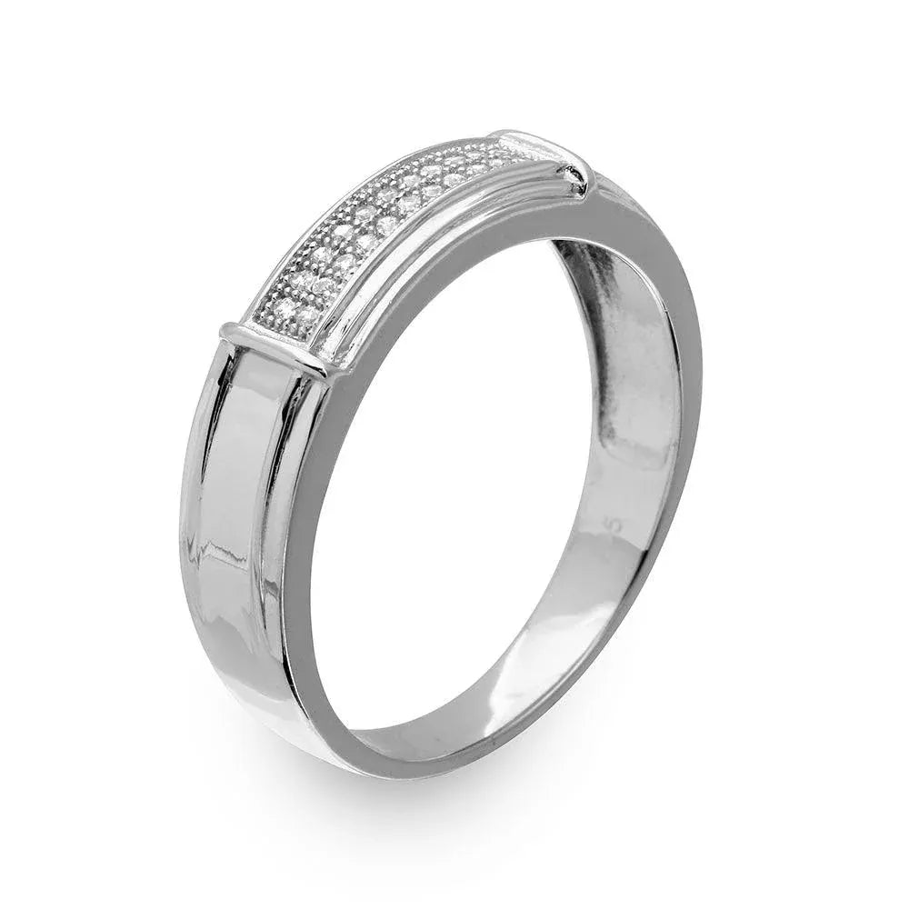 925 Sterling Silver Rhodium Plated Double Bar CZ Ring