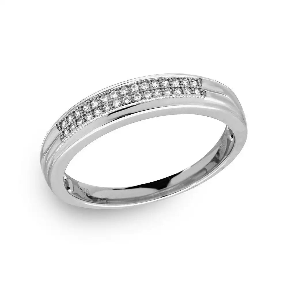 925 Sterling Silver Rhodium Plated Men's CZ Trio Band