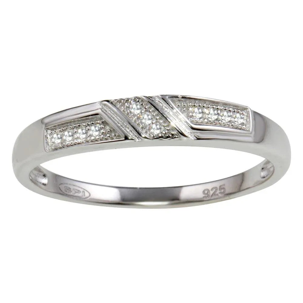 925 Sterling Silver Rhodium Plated Men's Small Wedding Band Ring with CZ