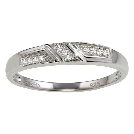 925 Sterling Silver Rhodium Plated Men's Small Wedding Band Ring with CZ