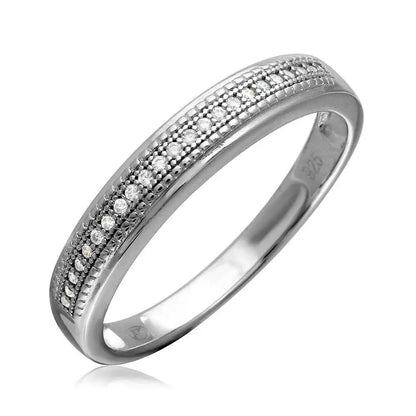 925 Sterling Silver Rhodium Plated Cluster Stones Wedding Ring Set
