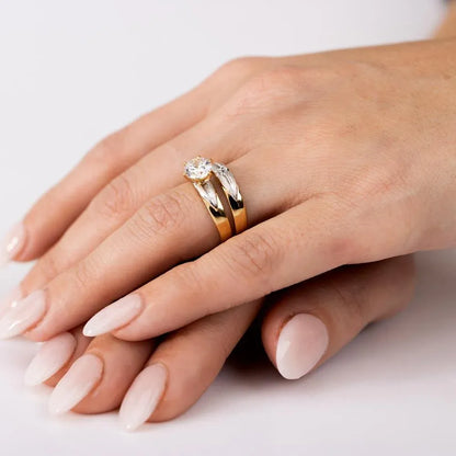925 Sterling Silver Gold Plated with Matte Rhodium Finish Two Piece Bridal Ring