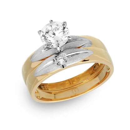925 Sterling Silver Gold Plated with Matte Rhodium Finish Two Piece Bridal Ring