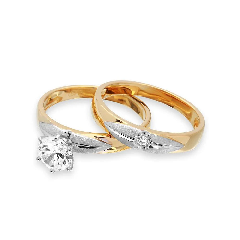 925 Sterling Silver Gold Plated with Matte Rhodium Finish Two Piece Bridal Ring
