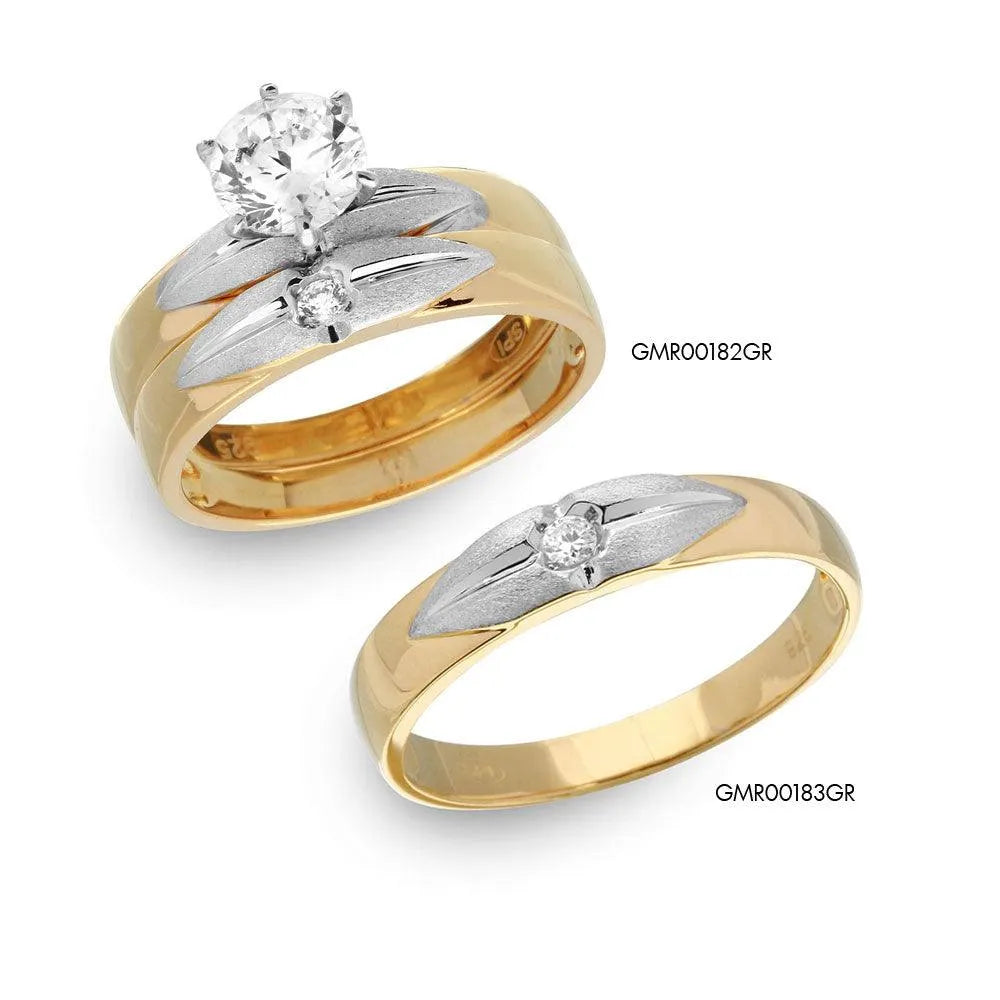 925 Sterling Silver Gold Plated with Matte Rhodium Finish Two Piece Bridal Ring