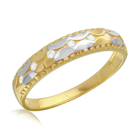 925 Sterling Silver Two-Tone Men's Hammered CZ Wedding Ring