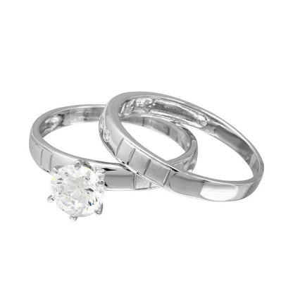 925 Sterling Silver Rhodium Plated Line Shank Design Bridal Trios Ring