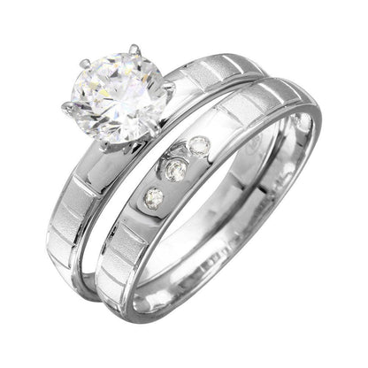 925 Sterling Silver Rhodium Plated Moissanite or CZ Line Shank Design Bridal Trios Ring