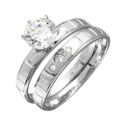 925 Sterling Silver Rhodium Plated Line Shank Design Bridal Trios Ring