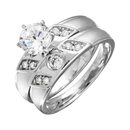 925 Sterling Silver Rhodium Plated Slash CZ Trios Bridal CZ Ring