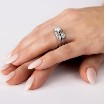 925 Sterling Silver Rhodium Plated Slash CZ Trios Bridal CZ Ring