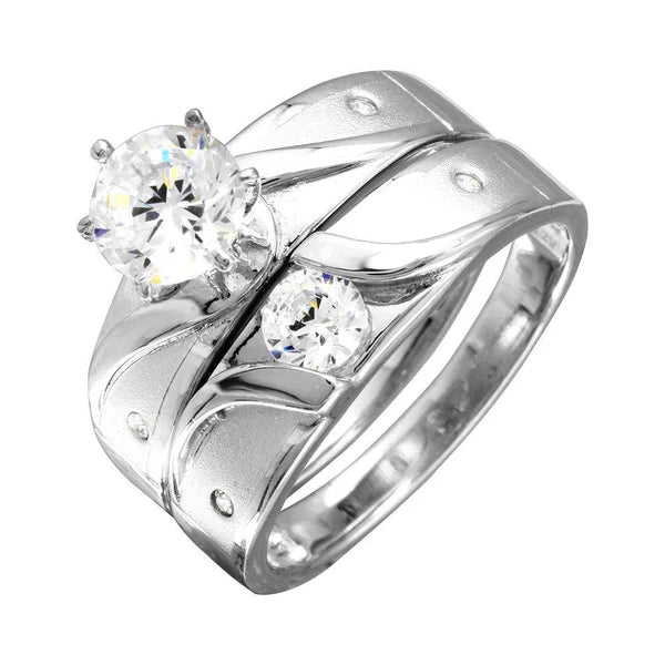 925 Sterling Silver Rhodium Plated Sideways Design Matte Finish Trio Ring