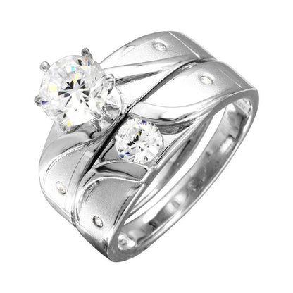 925 Sterling Silver Rhodium Plated Sideways Design Matte Finish Trio Ring