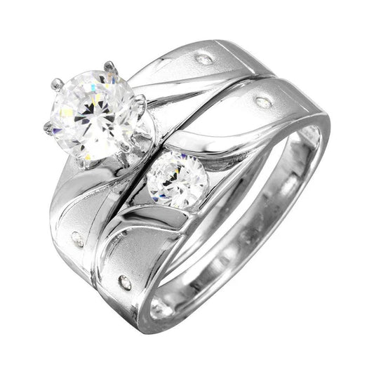 925 Sterling Silver Rhodium Plated Sideways Design Matte Finish Trio Ring