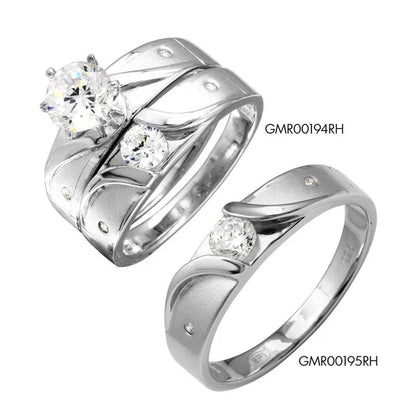 925 Sterling Silver Rhodium Plated Sideways Design Matte Finish Trio Ring