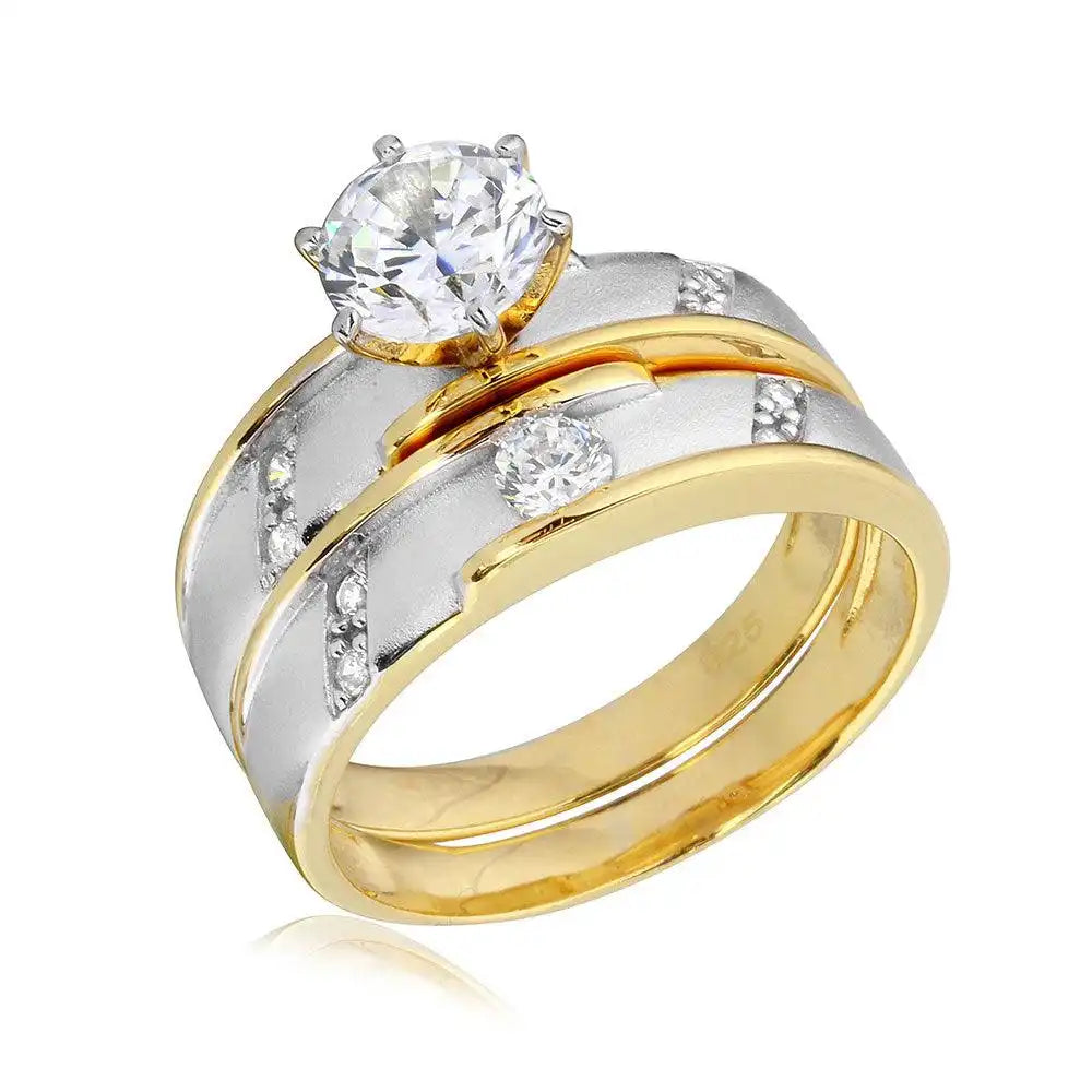 925 Sterling Silver Two-Tone Gold and Rhodium Plated CZ Band Wedding Band