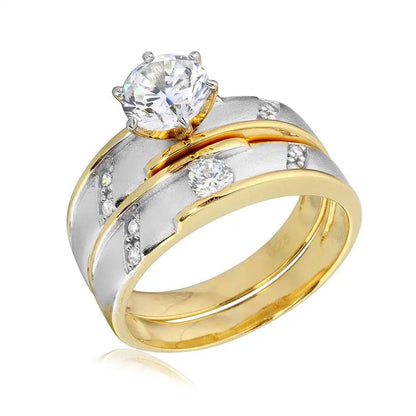 925 Sterling Silver Two-Tone Gold and Rhodium Plated CZ Band Wedding Band