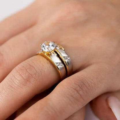 925 Sterling Silver Two-Tone Gold and Rhodium Plated CZ Band Wedding Band